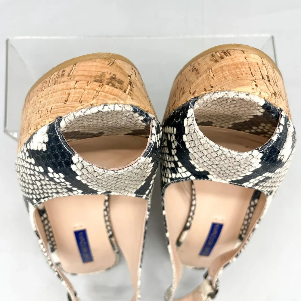 Stuart Weitzman Womens 6.5 Jean Sandals SnakePrint Cork Wedge Platform Slingback - Picture 9 of 11